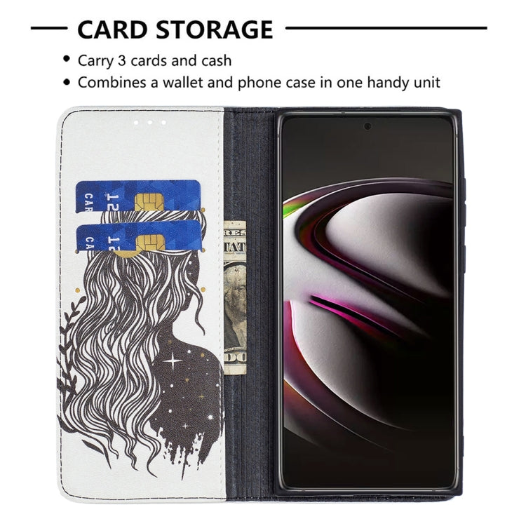 For Samsung Galaxy S22 Ultra 5G Colored Drawing Pattern Invisible Magnetic Horizontal Flip Phone Leather Case with Holder & Card Slots & Wallet