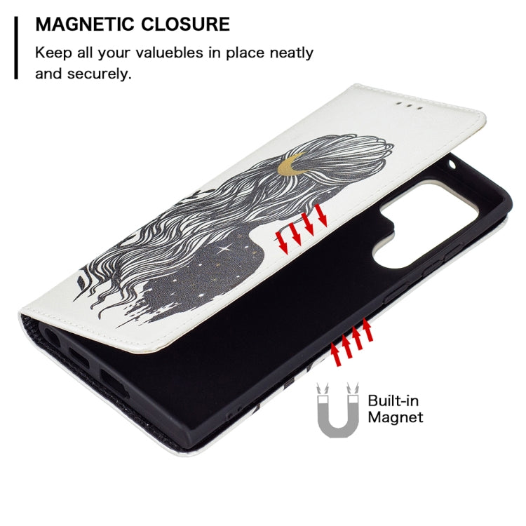 For Samsung Galaxy S22 Ultra 5G Colored Drawing Pattern Invisible Magnetic Horizontal Flip Phone Leather Case with Holder & Card Slots & Wallet