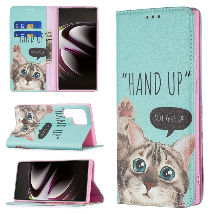For Samsung Galaxy S22 Ultra 5G Colored Drawing Pattern Invisible Magnetic Horizontal Flip Phone Leather Case with Holder & Card Slots & Wallet
