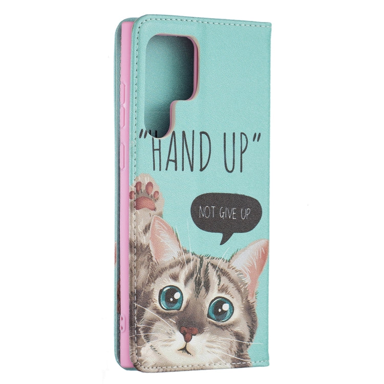 For Samsung Galaxy S22 Ultra 5G Colored Drawing Pattern Invisible Magnetic Horizontal Flip Phone Leather Case with Holder & Card Slots & Wallet
