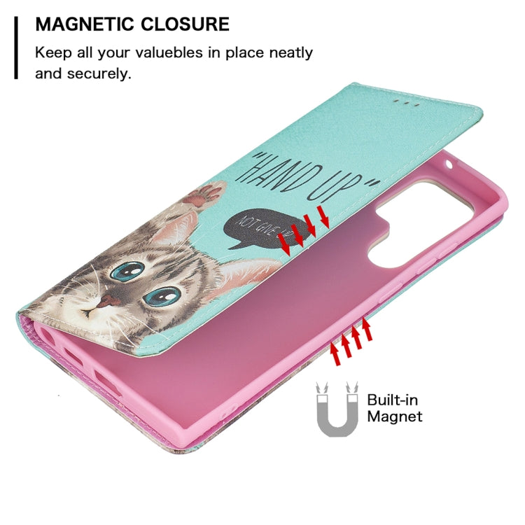 For Samsung Galaxy S22 Ultra 5G Colored Drawing Pattern Invisible Magnetic Horizontal Flip Phone Leather Case with Holder & Card Slots & Wallet