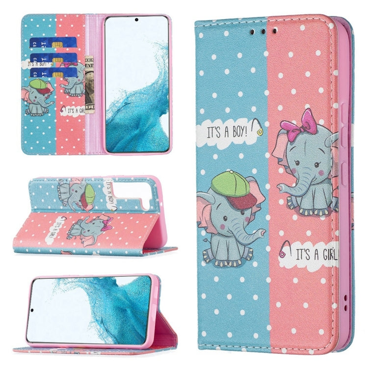 For Samsung Galaxy S22+ 5G Colored Drawing Pattern Invisible Magnetic Horizontal Flip Phone Leather Case with Holder & Card Slots & Wallet