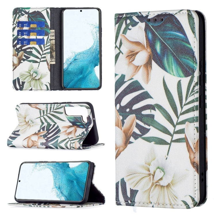 For Samsung Galaxy S22+ 5G Colored Drawing Pattern Invisible Magnetic Horizontal Flip Phone Leather Case with Holder & Card Slots & Wallet