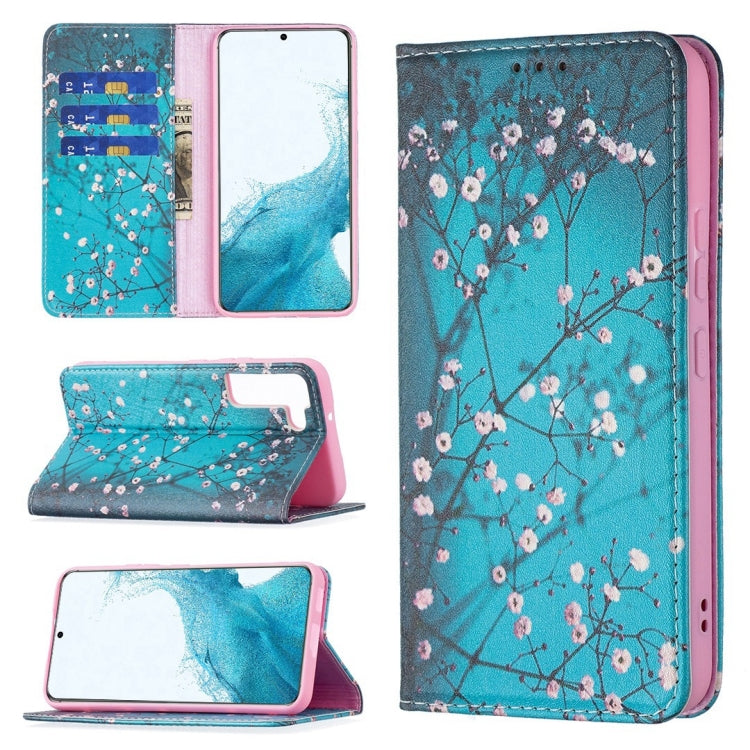For Samsung Galaxy S22+ 5G Colored Drawing Pattern Invisible Magnetic Horizontal Flip Phone Leather Case with Holder & Card Slots & Wallet