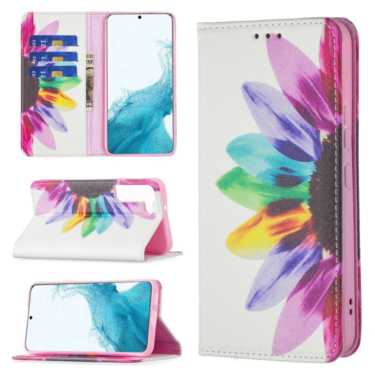 For Samsung Galaxy S22+ 5G Colored Drawing Pattern Invisible Magnetic Horizontal Flip Phone Leather Case with Holder & Card Slots & Wallet