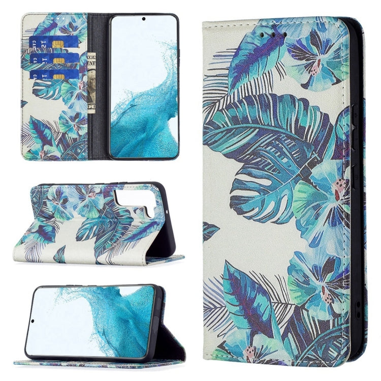For Samsung Galaxy S22+ 5G Colored Drawing Pattern Invisible Magnetic Horizontal Flip Phone Leather Case with Holder & Card Slots & Wallet