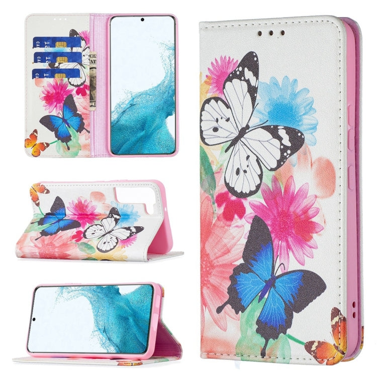 For Samsung Galaxy S22+ 5G Colored Drawing Pattern Invisible Magnetic Horizontal Flip Phone Leather Case with Holder & Card Slots & Wallet