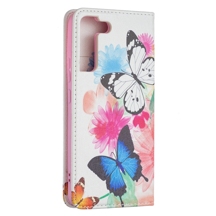 For Samsung Galaxy S22+ 5G Colored Drawing Pattern Invisible Magnetic Horizontal Flip Phone Leather Case with Holder & Card Slots & Wallet