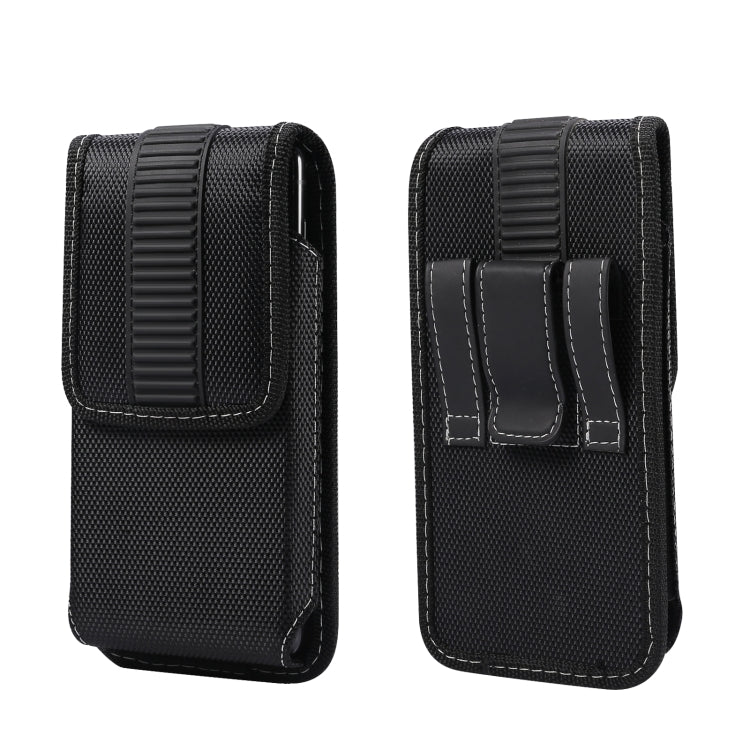 For iPhone 13 Magnetic Oxford Cloth Hanging Waist Phone Leather Case For 5.8-6.1 inch Smartphones(Black)