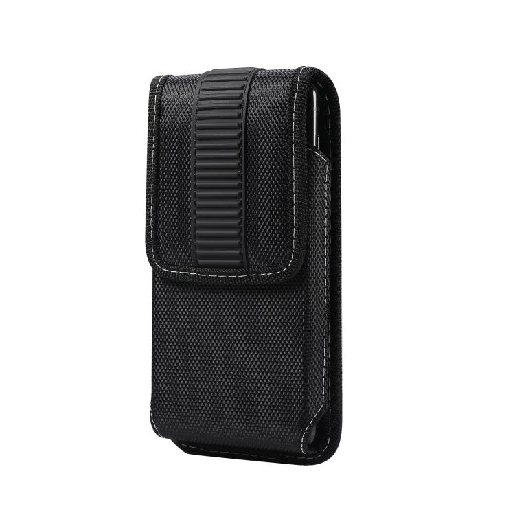 For iPhone 13 Magnetic Oxford Cloth Hanging Waist Phone Leather Case For 5.8-6.1 inch Smartphones(Black)