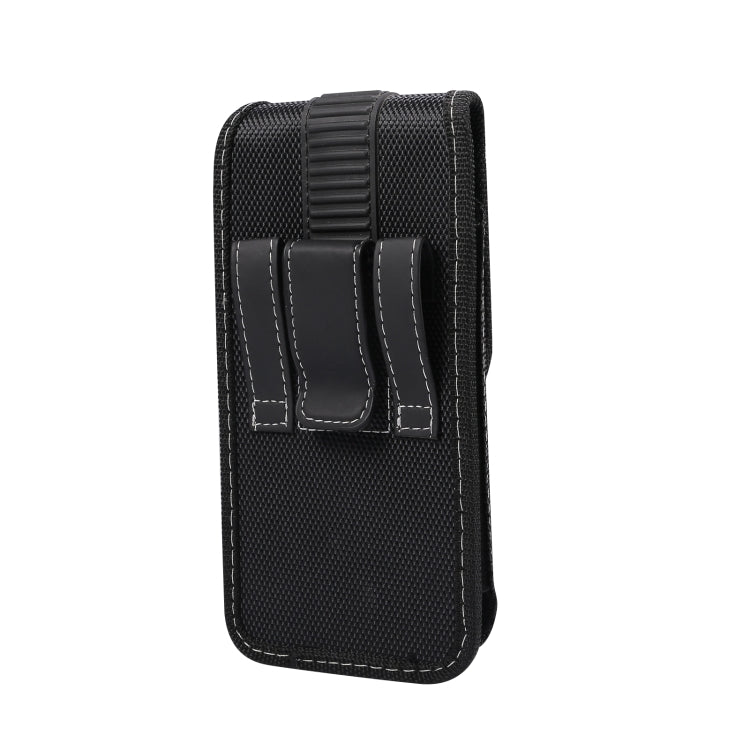 For iPhone 13 Magnetic Oxford Cloth Hanging Waist Phone Leather Case For 5.8-6.1 inch Smartphones(Black)