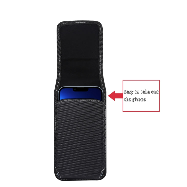 For iPhone 13 Magnetic Oxford Cloth Hanging Waist Phone Leather Case For 5.8-6.1 inch Smartphones(Black)