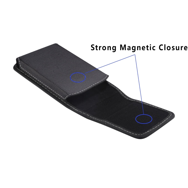 For iPhone 13 Magnetic Oxford Cloth Hanging Waist Phone Leather Case For 5.8-6.1 inch Smartphones(Black)
