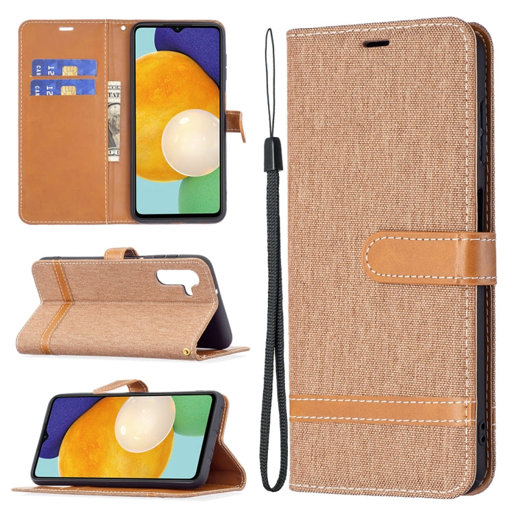 For Samsung Galaxy A13 5G Color Matching Denim Texture Leather Case with Holder & Card Slots & Wallet & Lanyard