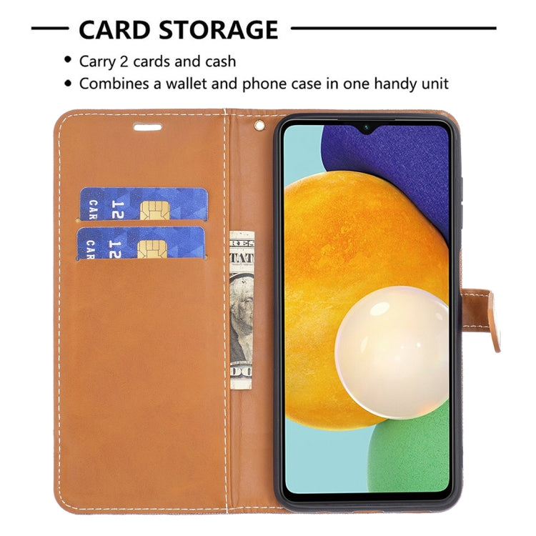 For Samsung Galaxy A13 5G Color Matching Denim Texture Leather Case with Holder & Card Slots & Wallet & Lanyard