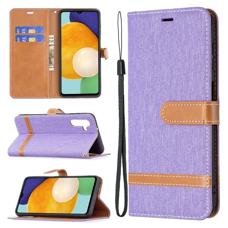 For Samsung Galaxy A13 5G Color Matching Denim Texture Leather Case with Holder & Card Slots & Wallet & Lanyard