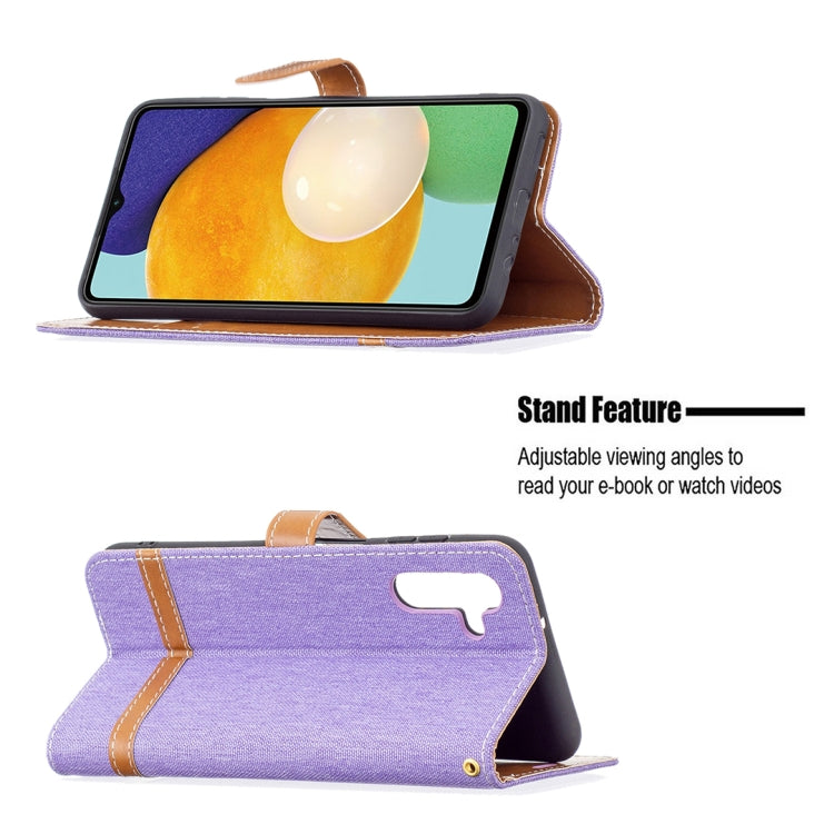 For Samsung Galaxy A13 5G Color Matching Denim Texture Leather Case with Holder & Card Slots & Wallet & Lanyard