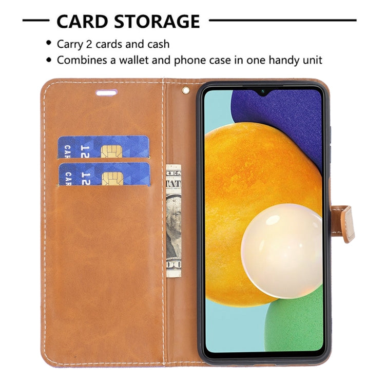 For Samsung Galaxy A13 5G Color Matching Denim Texture Leather Case with Holder & Card Slots & Wallet & Lanyard