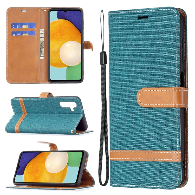 For Samsung Galaxy A13 5G Color Matching Denim Texture Leather Case with Holder & Card Slots & Wallet & Lanyard