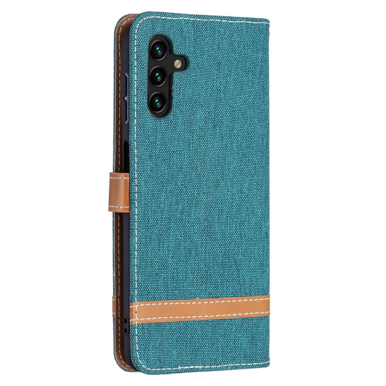 For Samsung Galaxy A13 5G Color Matching Denim Texture Leather Case with Holder & Card Slots & Wallet & Lanyard