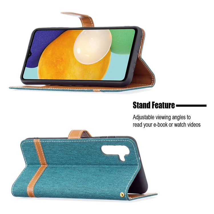 For Samsung Galaxy A13 5G Color Matching Denim Texture Leather Case with Holder & Card Slots & Wallet & Lanyard