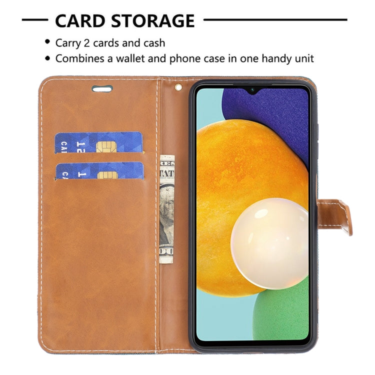 For Samsung Galaxy A13 5G Color Matching Denim Texture Leather Case with Holder & Card Slots & Wallet & Lanyard