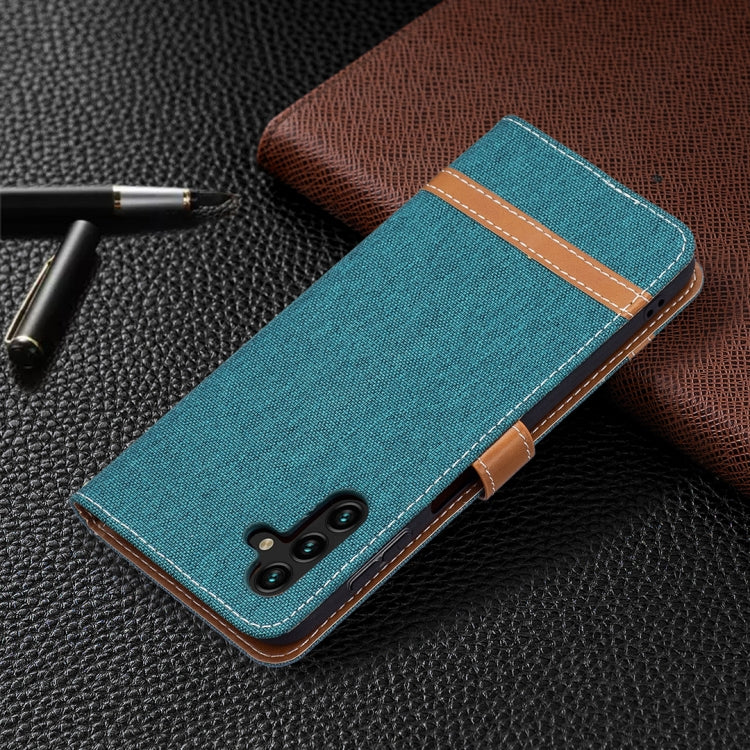 For Samsung Galaxy A13 5G Color Matching Denim Texture Leather Case with Holder & Card Slots & Wallet & Lanyard