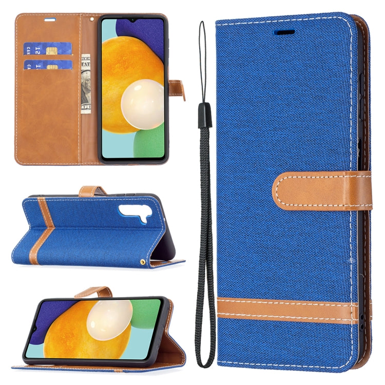 For Samsung Galaxy A13 5G Color Matching Denim Texture Leather Case with Holder & Card Slots & Wallet & Lanyard