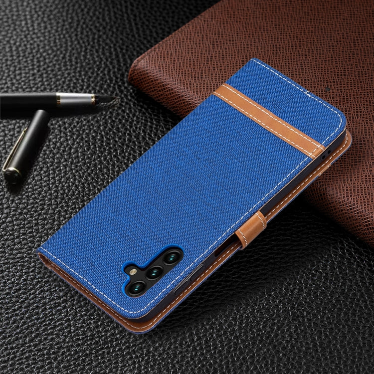 For Samsung Galaxy A13 5G Color Matching Denim Texture Leather Case with Holder & Card Slots & Wallet & Lanyard