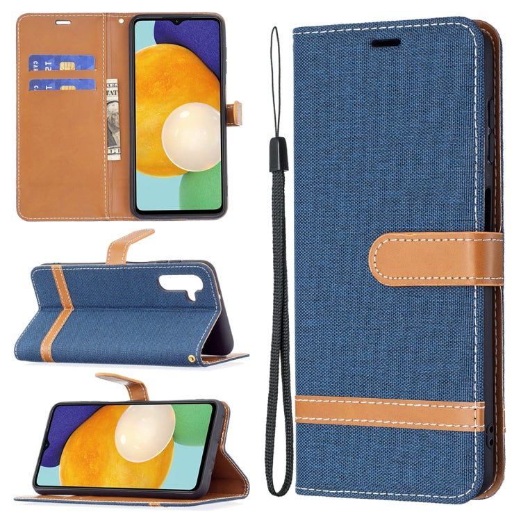 For Samsung Galaxy A13 5G Color Matching Denim Texture Leather Case with Holder & Card Slots & Wallet & Lanyard
