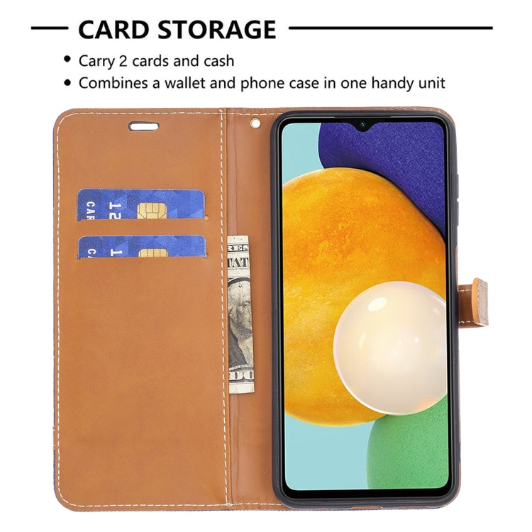 For Samsung Galaxy A13 5G Color Matching Denim Texture Leather Case with Holder & Card Slots & Wallet & Lanyard
