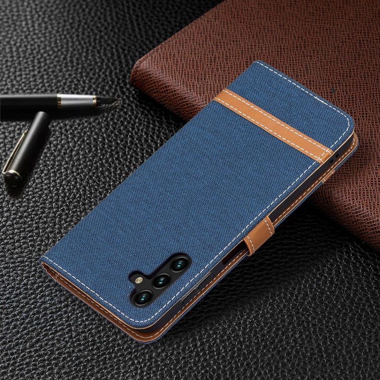 For Samsung Galaxy A13 5G Color Matching Denim Texture Leather Case with Holder & Card Slots & Wallet & Lanyard