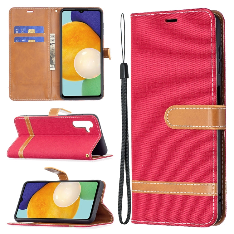 For Samsung Galaxy A13 5G Color Matching Denim Texture Leather Case with Holder & Card Slots & Wallet & Lanyard