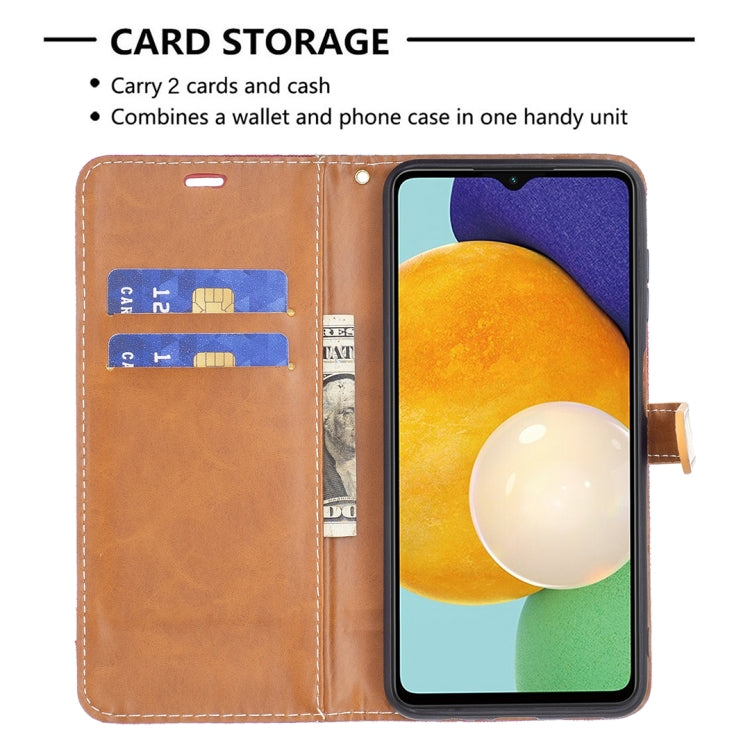 For Samsung Galaxy A13 5G Color Matching Denim Texture Leather Case with Holder & Card Slots & Wallet & Lanyard