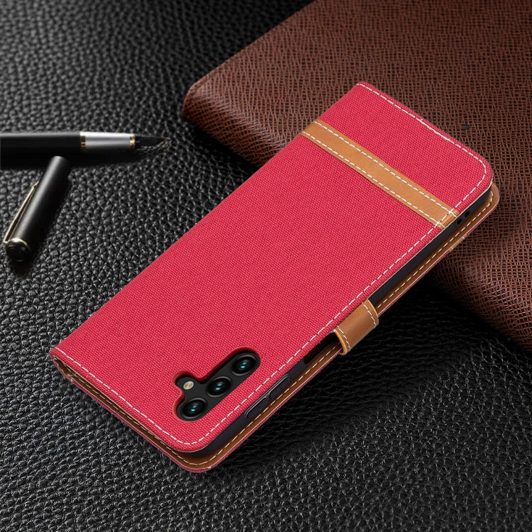 For Samsung Galaxy A13 5G Color Matching Denim Texture Leather Case with Holder & Card Slots & Wallet & Lanyard