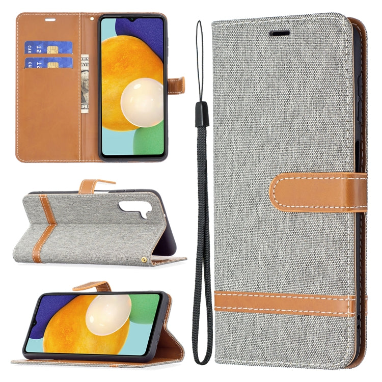For Samsung Galaxy A13 5G Color Matching Denim Texture Leather Case with Holder & Card Slots & Wallet & Lanyard