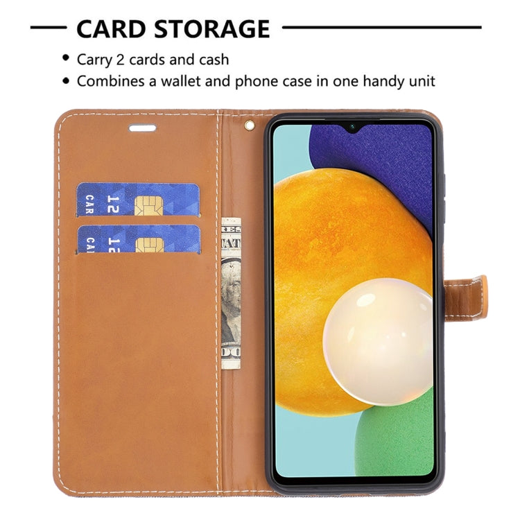 For Samsung Galaxy A13 5G Color Matching Denim Texture Leather Case with Holder & Card Slots & Wallet & Lanyard