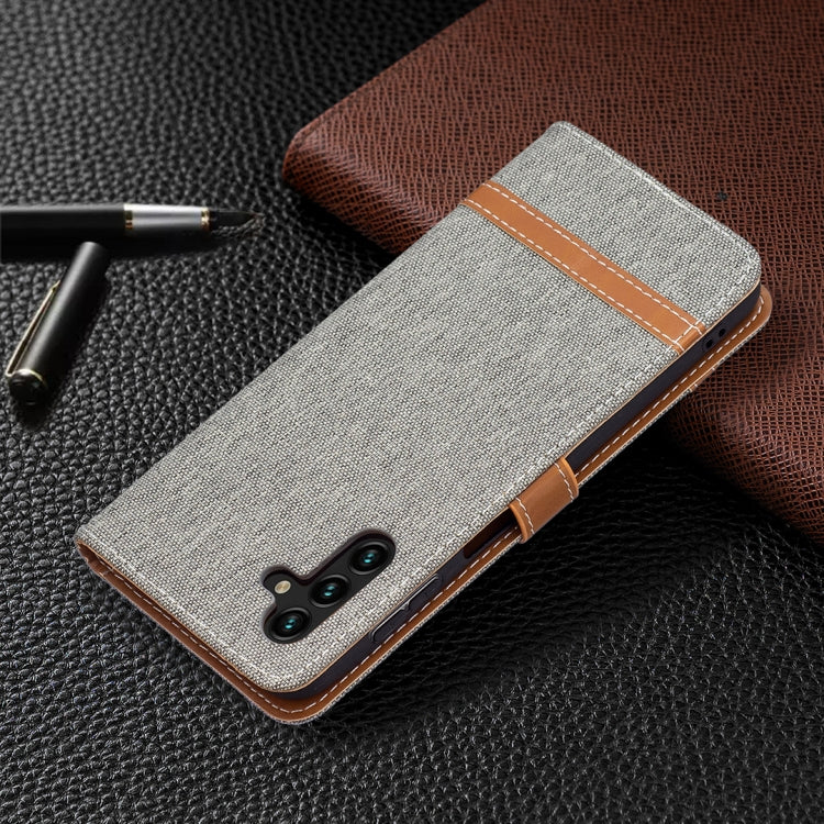 For Samsung Galaxy A13 5G Color Matching Denim Texture Leather Case with Holder & Card Slots & Wallet & Lanyard