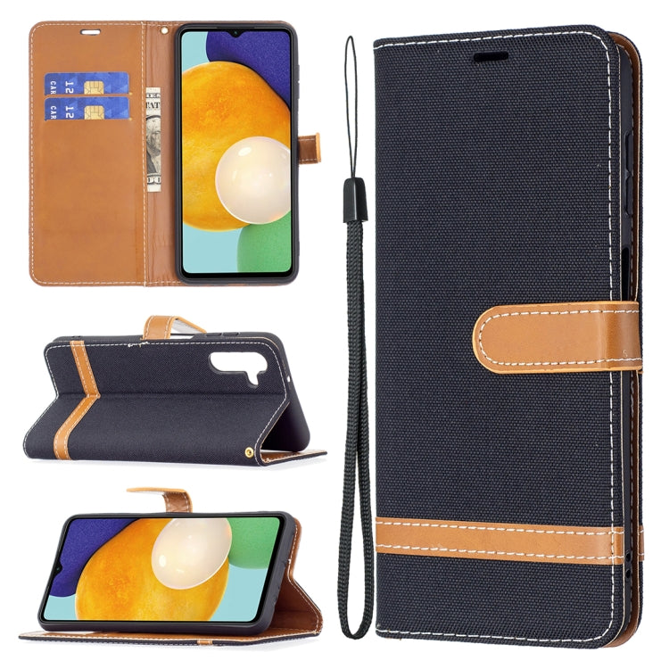 For Samsung Galaxy A13 5G Color Matching Denim Texture Leather Case with Holder & Card Slots & Wallet & Lanyard