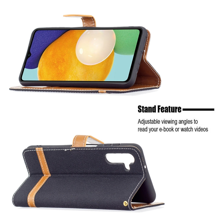 For Samsung Galaxy A13 5G Color Matching Denim Texture Leather Case with Holder & Card Slots & Wallet & Lanyard
