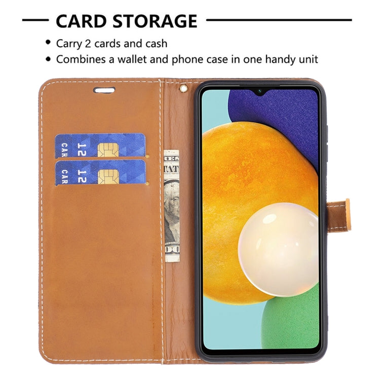 For Samsung Galaxy A13 5G Color Matching Denim Texture Leather Case with Holder & Card Slots & Wallet & Lanyard