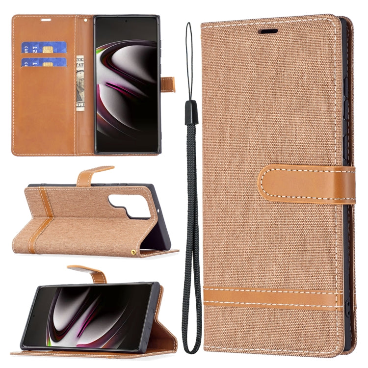 For Samsung Galaxy S22 Ultra 5G Color Matching Denim Texture Leather Case with Holder & Card Slots & Wallet & Lanyard
