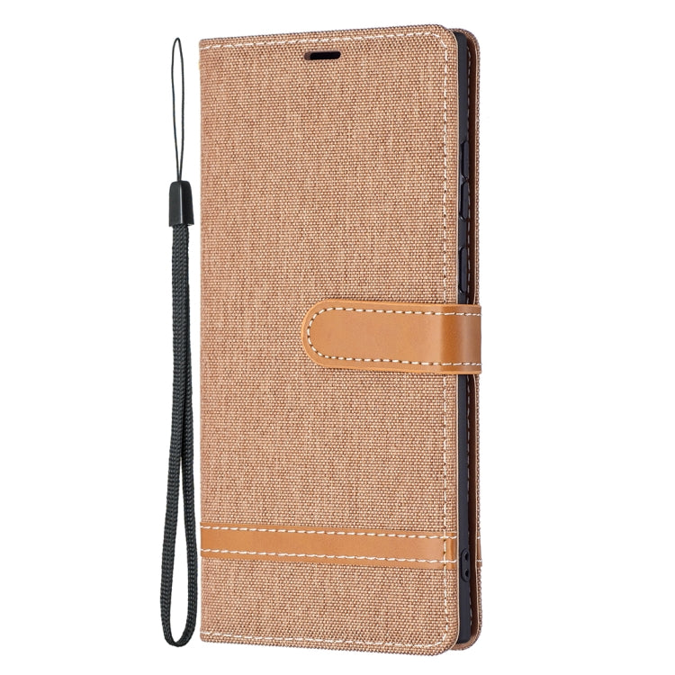 For Samsung Galaxy S22 Ultra 5G Color Matching Denim Texture Leather Case with Holder & Card Slots & Wallet & Lanyard
