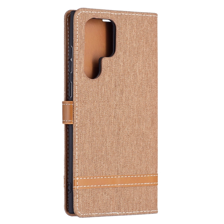 For Samsung Galaxy S22 Ultra 5G Color Matching Denim Texture Leather Case with Holder & Card Slots & Wallet & Lanyard