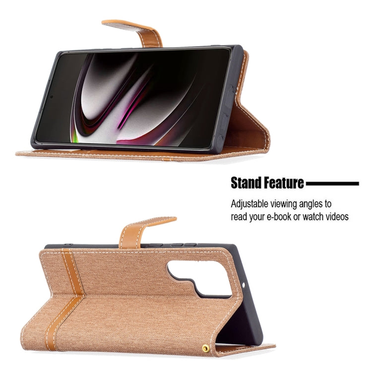For Samsung Galaxy S22 Ultra 5G Color Matching Denim Texture Leather Case with Holder & Card Slots & Wallet & Lanyard