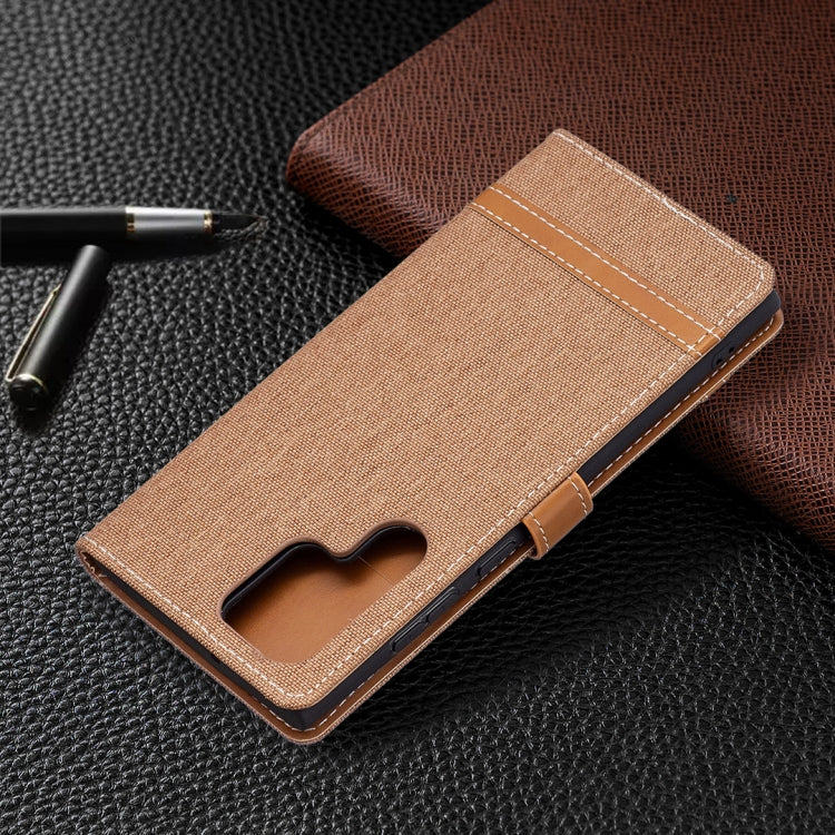 For Samsung Galaxy S22 Ultra 5G Color Matching Denim Texture Leather Case with Holder & Card Slots & Wallet & Lanyard