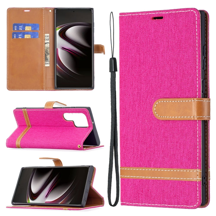 For Samsung Galaxy S22 Ultra 5G Color Matching Denim Texture Leather Case with Holder & Card Slots & Wallet & Lanyard