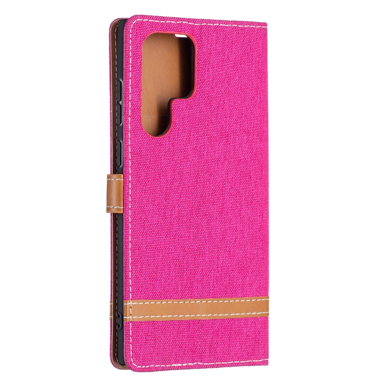 For Samsung Galaxy S22 Ultra 5G Color Matching Denim Texture Leather Case with Holder & Card Slots & Wallet & Lanyard