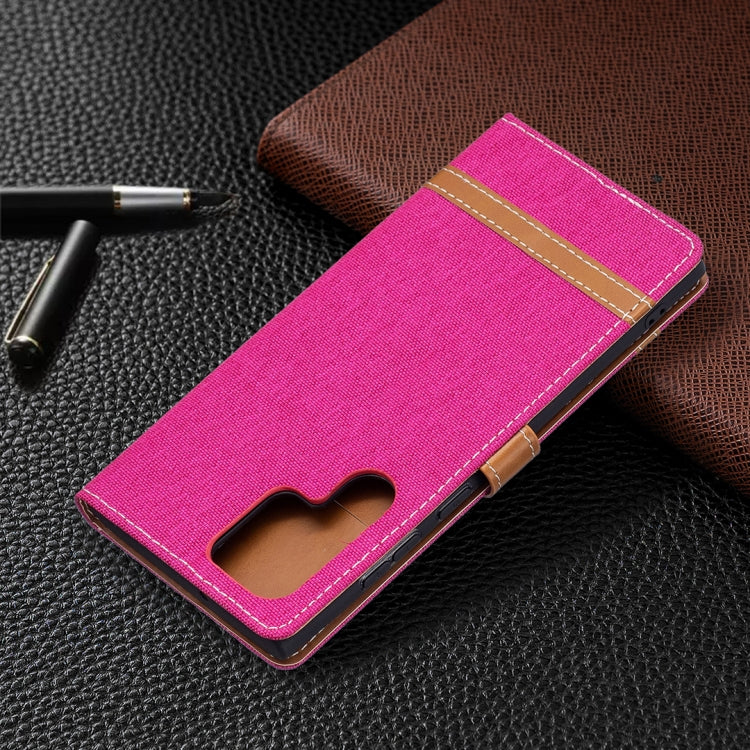 For Samsung Galaxy S22 Ultra 5G Color Matching Denim Texture Leather Case with Holder & Card Slots & Wallet & Lanyard