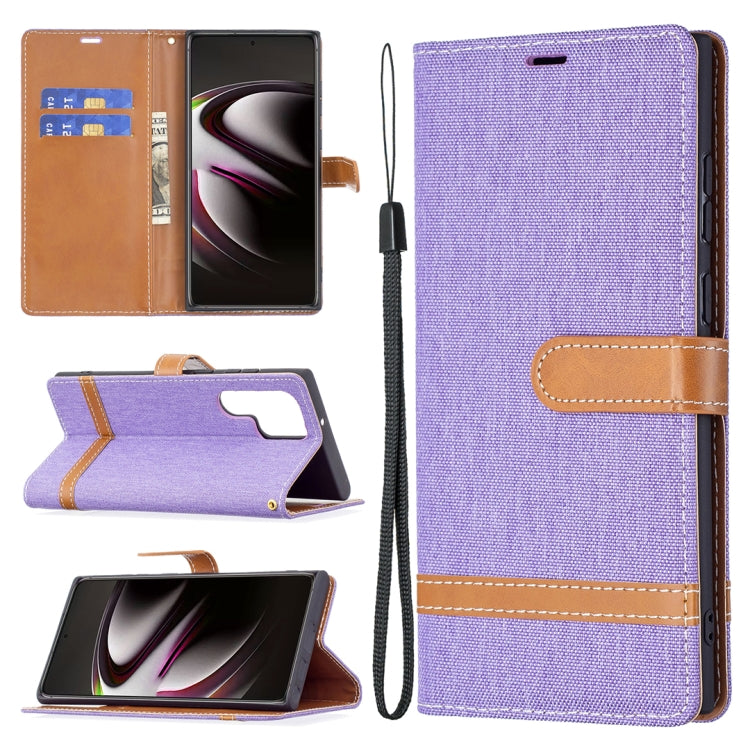 For Samsung Galaxy S22 Ultra 5G Color Matching Denim Texture Leather Case with Holder & Card Slots & Wallet & Lanyard